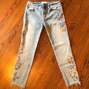 DRIFTWOOD Blue and Orange Skinny Jeans with Floral Embroidery